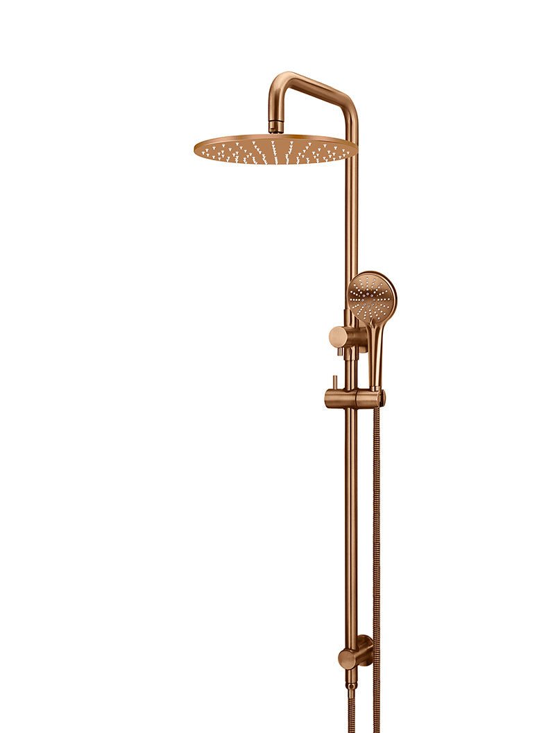 Round Combination Shower Rail 300mm Rose, Three Function Hand Shower - Lustre Bronze