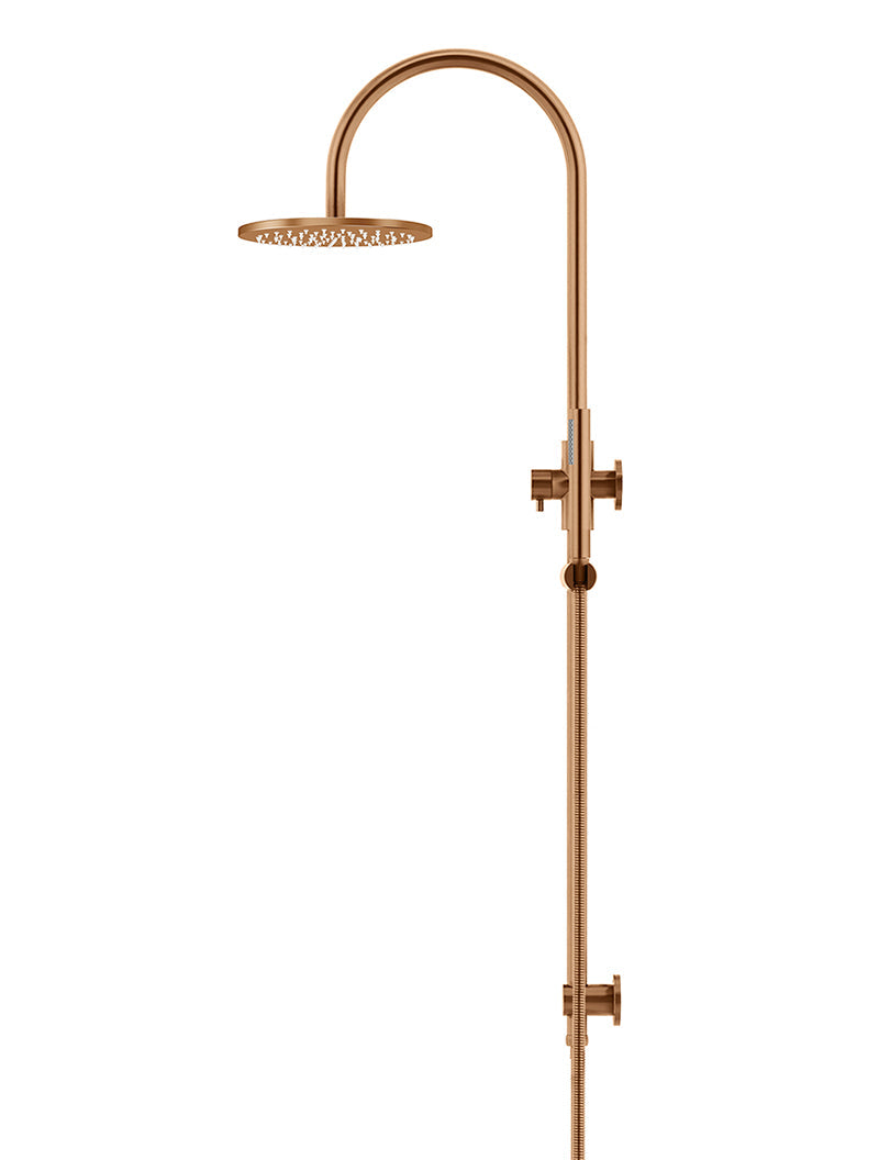 Round Gooseneck Shower Set with 200mm rose, Single-Function Hand Shower - Lustre Bronze