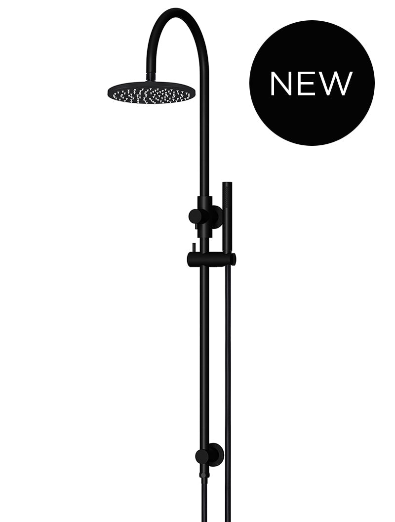 Round Gooseneck Shower Set with 200mm rose, Single-Function Hand Shower - Matte Black