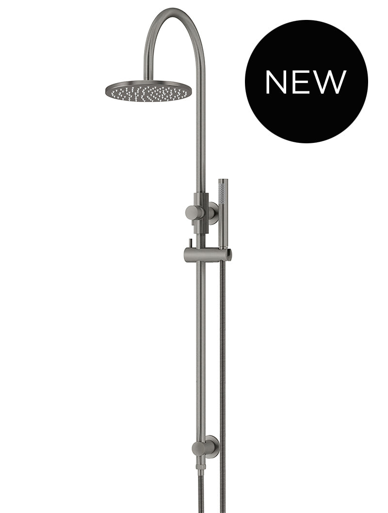 Round Gooseneck Shower Set with 200mm rose, Single-Function Hand Shower - Shadow Gunmetal