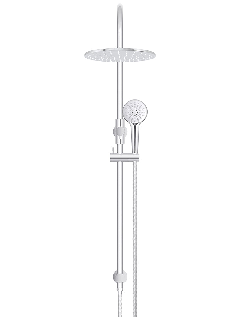 Round Gooseneck Shower Set with 300mm rose, Three-Function Hand Shower - Polished Chrome