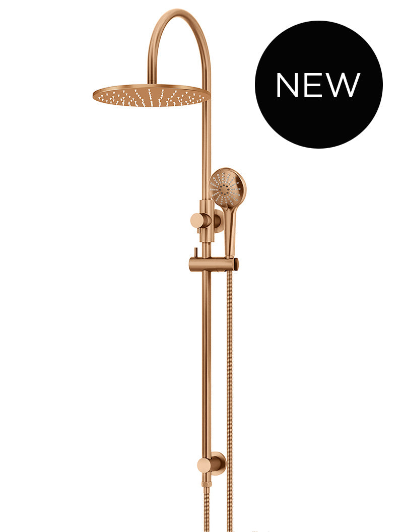 Round Gooseneck Shower Set with 300mm rose, Three-Function Hand Shower- Lustre Bronze