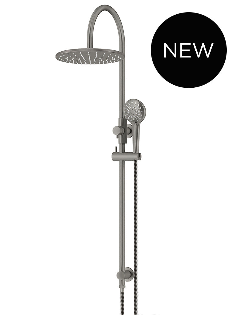 Round Gooseneck Shower Set with 300mm rose, Three-Function Hand Shower - Shadow Gunmetal
