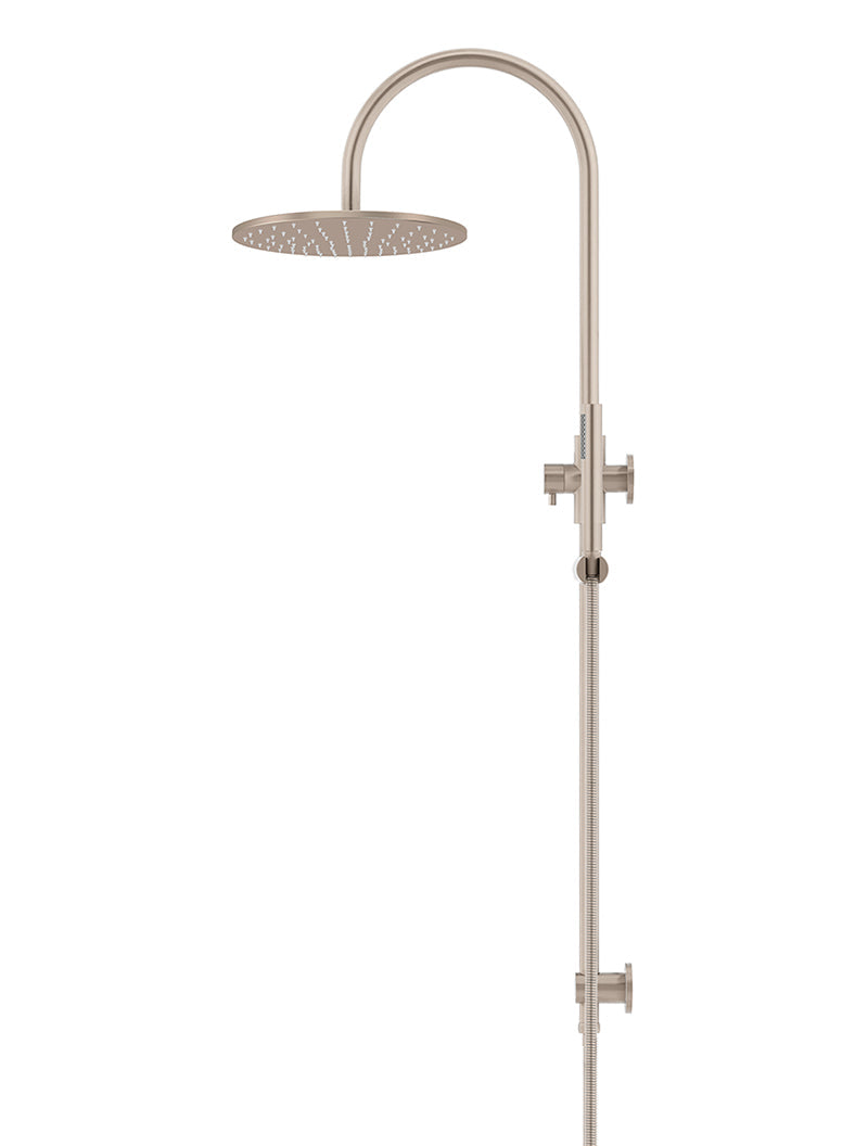Round Gooseneck Shower Set with 300mm rose, Single-Function Hand Shower - Champagne