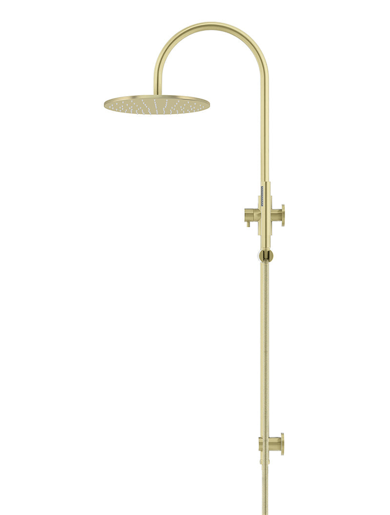 Round Gooseneck Shower Set with 300mm rose, Single-Function Hand Shower - PVD Tiger Bronze