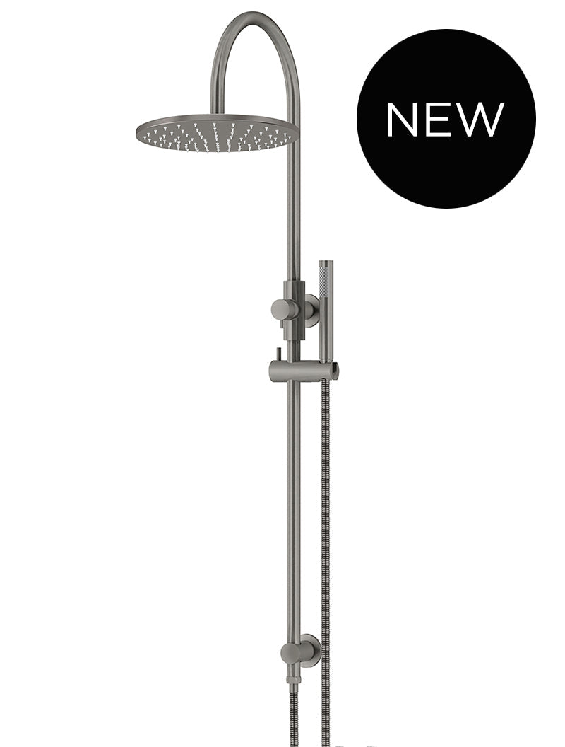 Round Gooseneck Shower Set with 300mm rose, Single-Function Hand Shower - Shadow Gunmetal