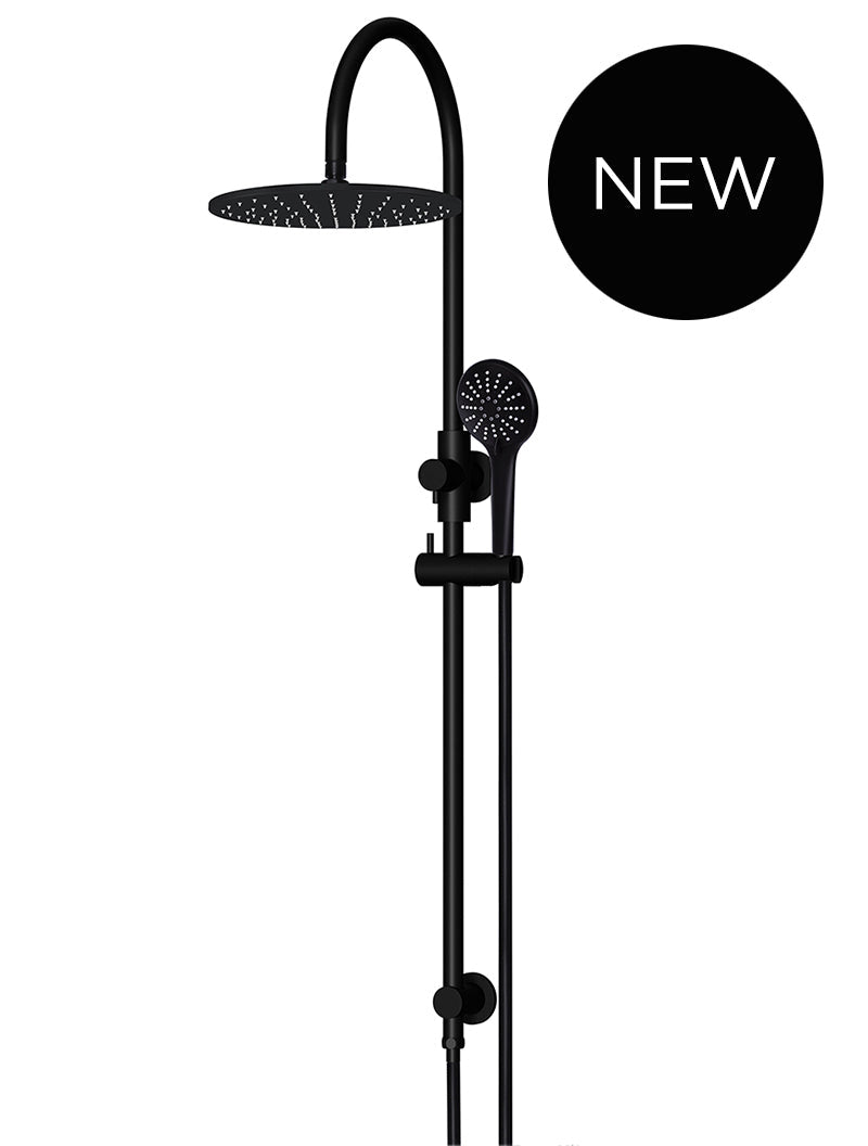 Round Gooseneck Shower Set with 300mm rose, Three-Function Hand Shower - Matte Black