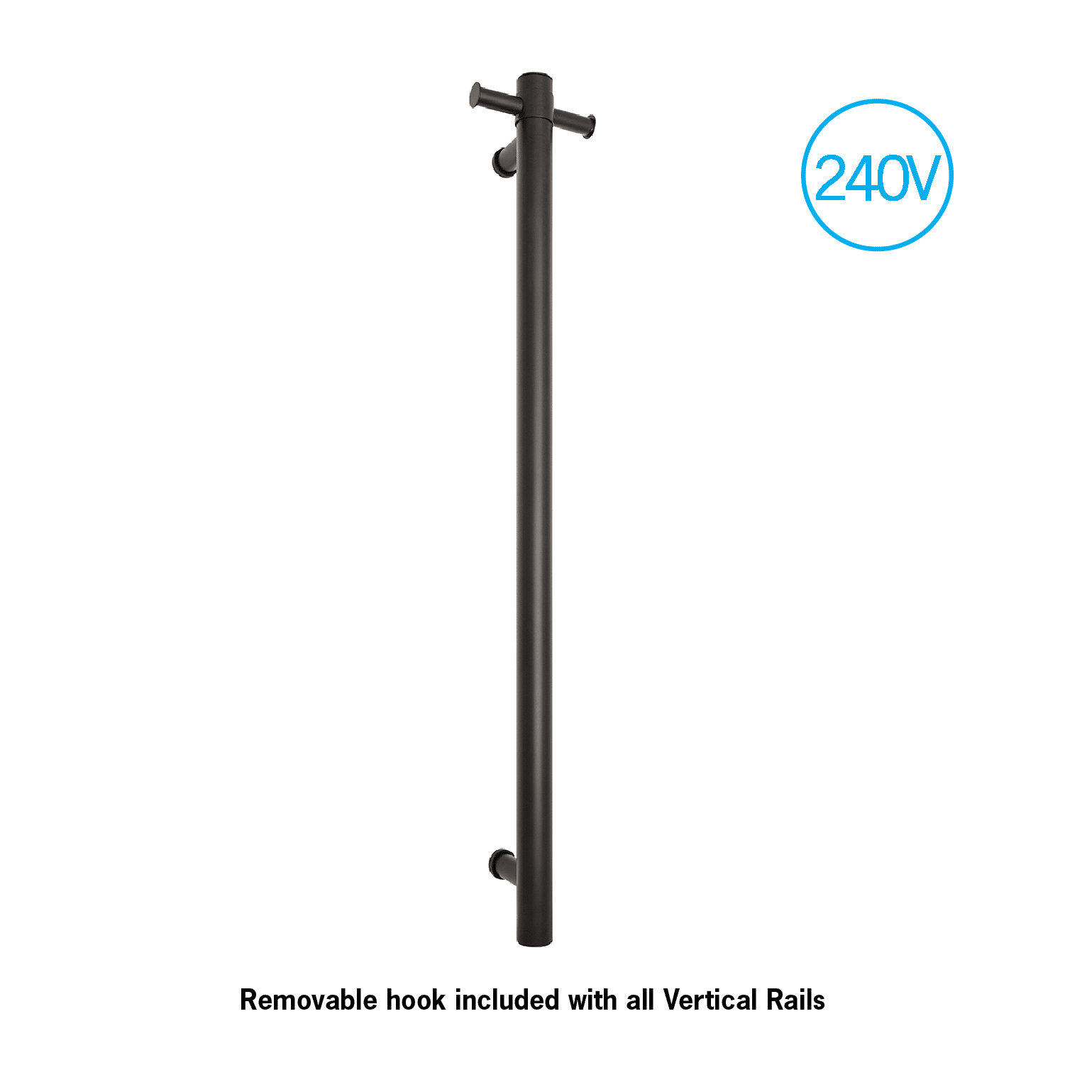 Thermorail Straight/Round 240Volt Vertical Bar 900X142X100Mm 22Watt With Optional Hook - Matt Black