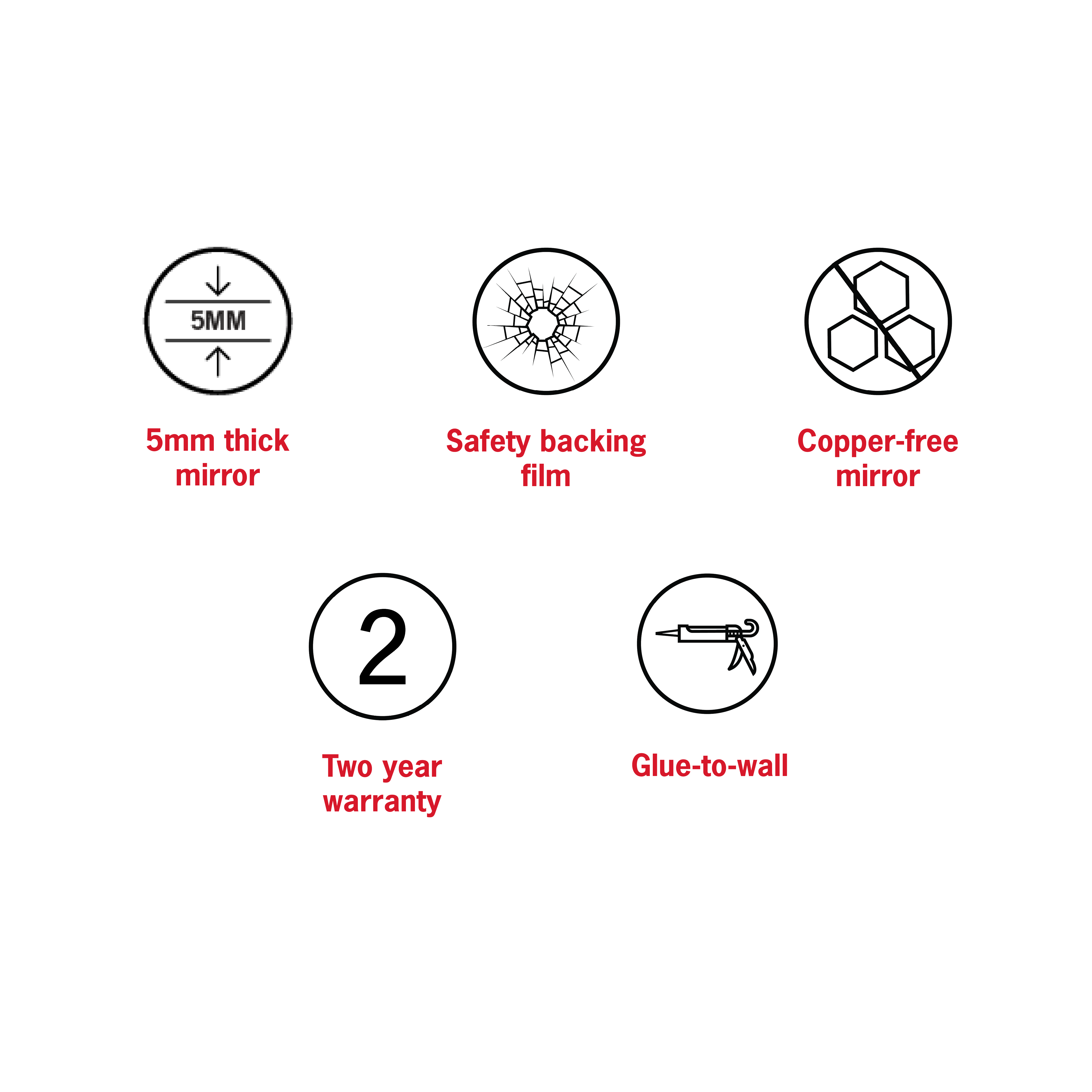 Rio Polished Edge Round Mirror - 800mmØ Glue-to-Wall