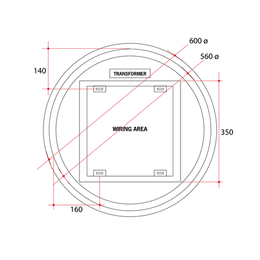 Backlit Round Mirror With Warm Light 600mmØ 37Watts - Includes Mirror Demister