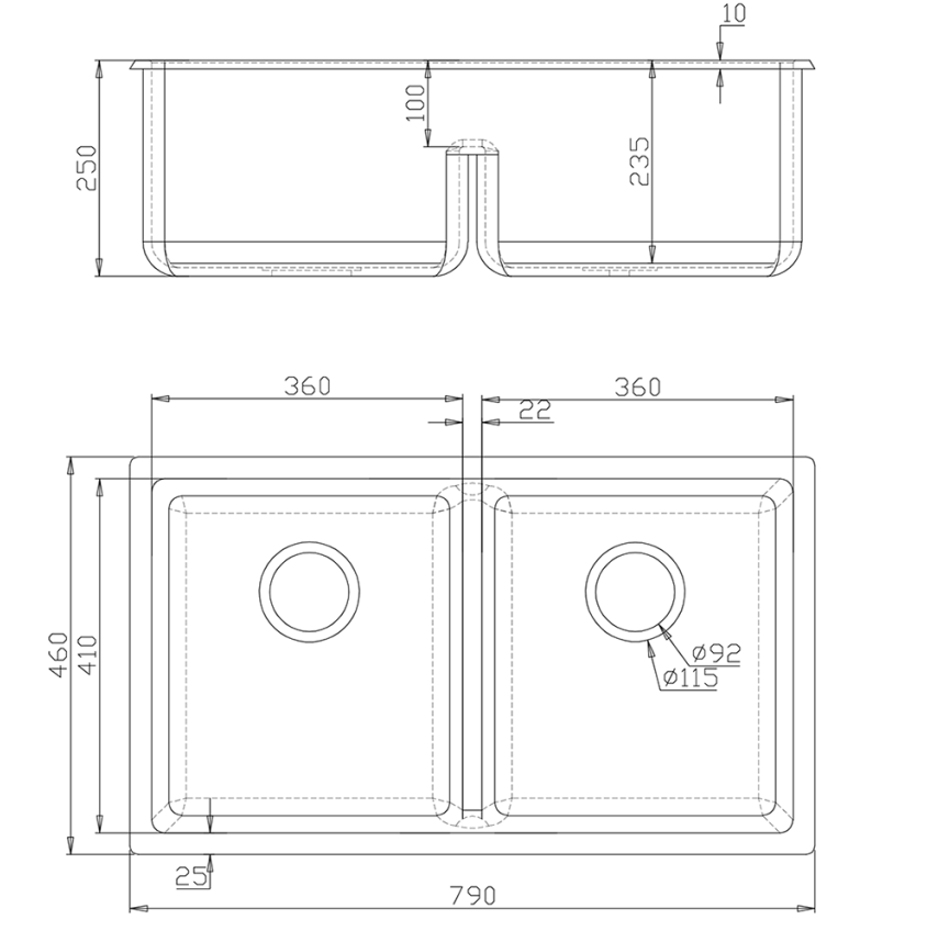 Fomos Sink 790 x 460mm - Double Bowl