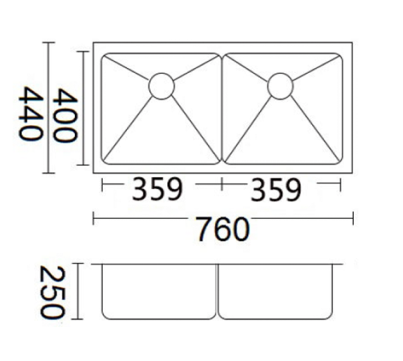 Luminare Sink 760 x 440mm - Double Bowl