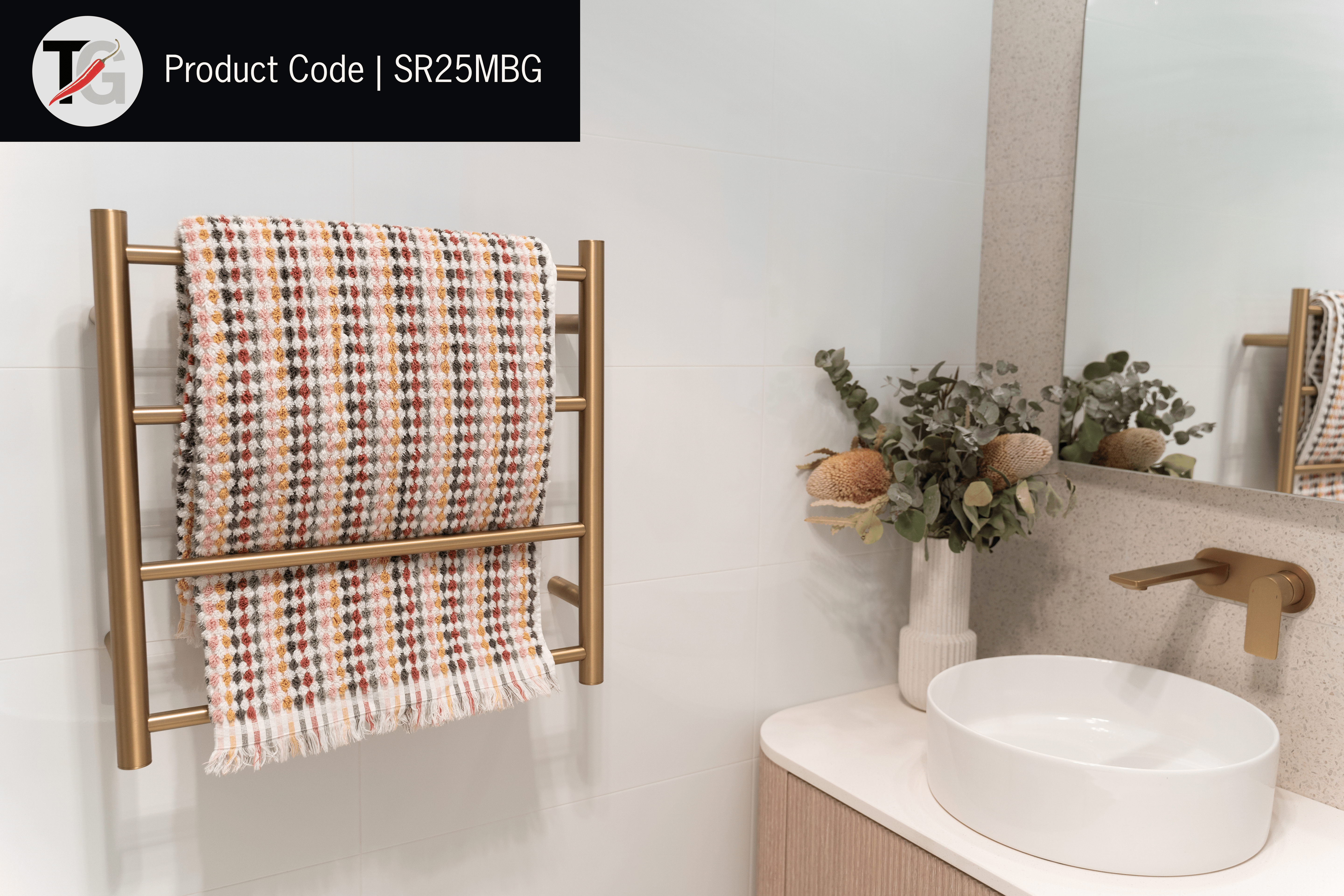 Thermorail Straight/Round 550x550x122mm 41Watts 4 Bars - Brushed Gold