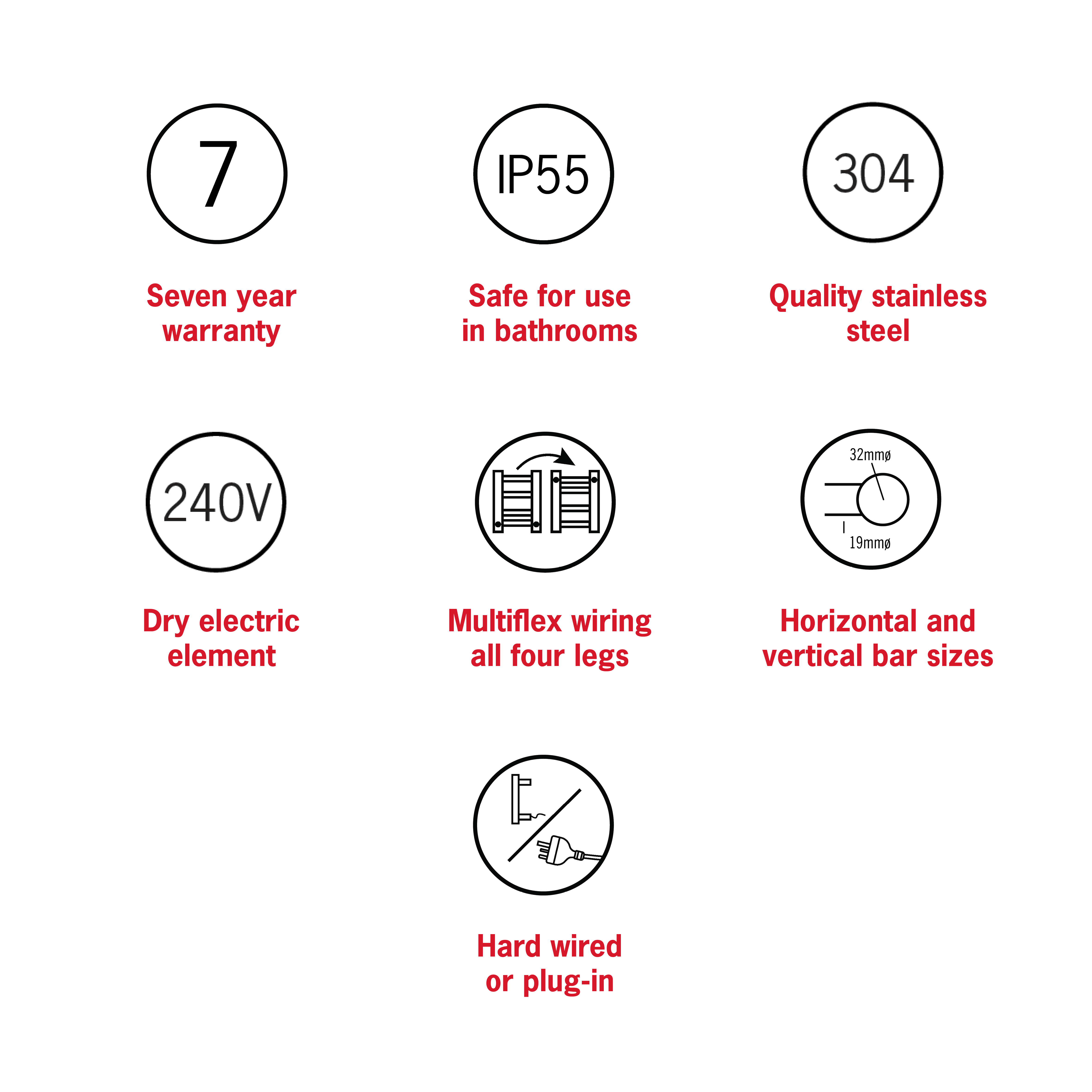 Thermorail Straight/Round 750x700x122mm 104Watts 8 Bars - Brushed