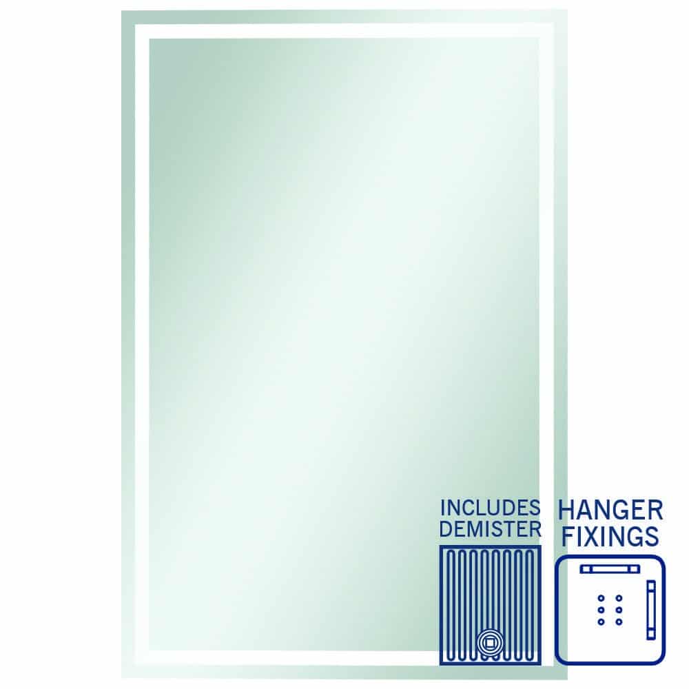 Sierra Rectangle Polished Edge Mirror With Sandblasted Border - 1500X900Mmwith Hangers And Demister