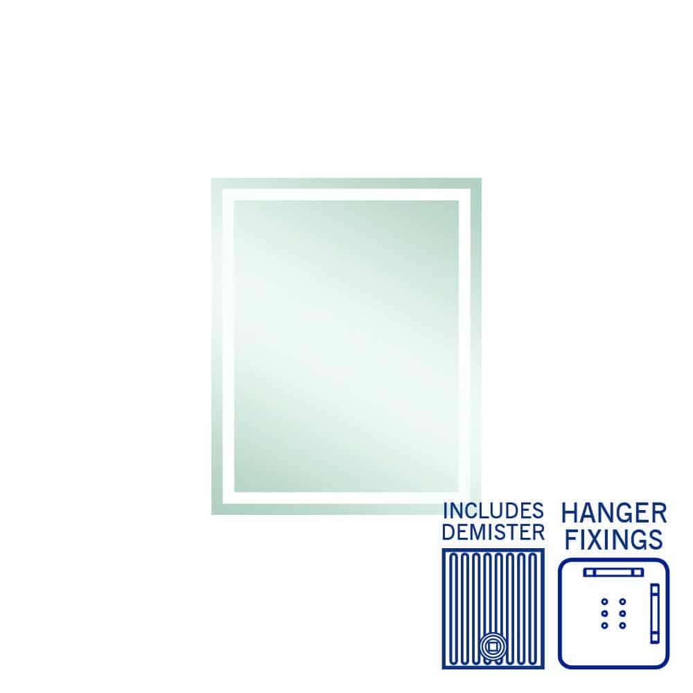 Sierra Rectangle Polished Edge Mirror With Sandblasted Border - 600X750Mm With Hangers And Demister