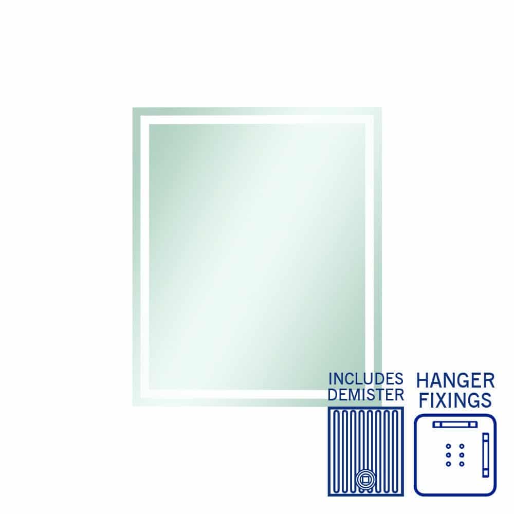 Sierra Rectangle Polished Edge Mirror With Sandblasted Border - 900X750Mm With Hangers And Demister