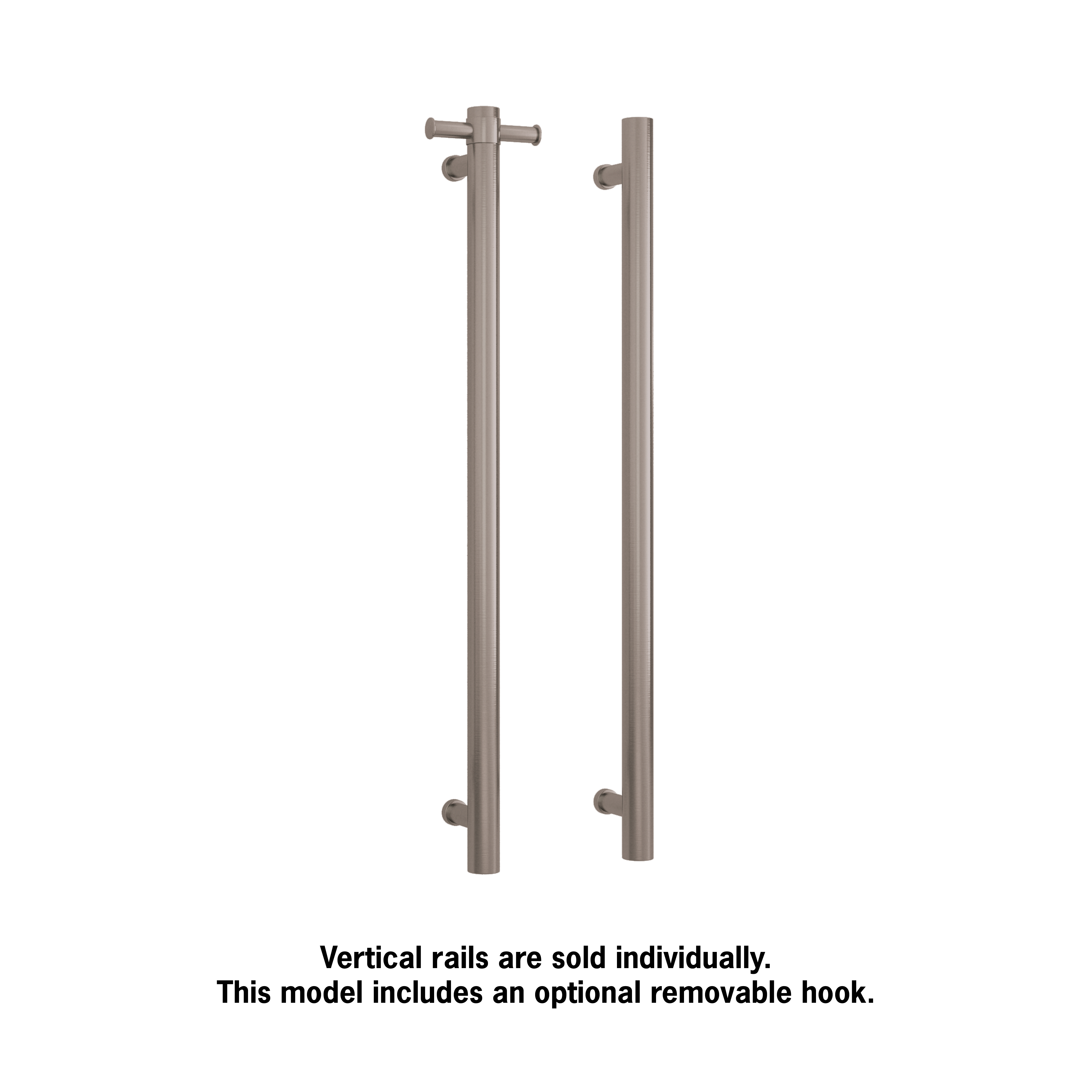 Thermorail Straight/Round Non-Heated Vertical Bar 900x142x100mm With Optional Hook - Brushed Stainless