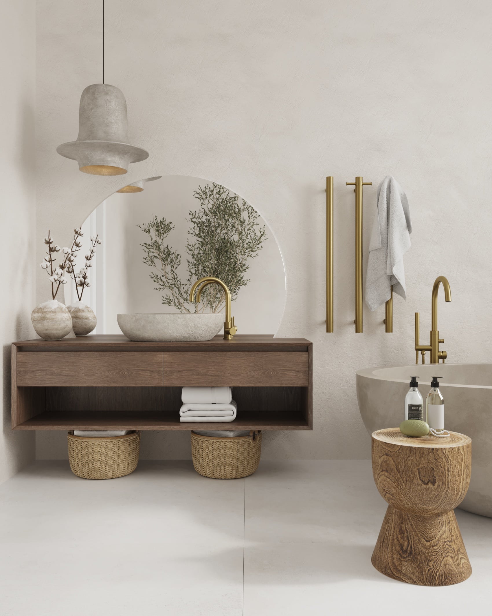 Thermorail Straight/Round 12Volt Vertical Bar 900x142x100mm 22Watts With Optional Hook - Brushed Gold