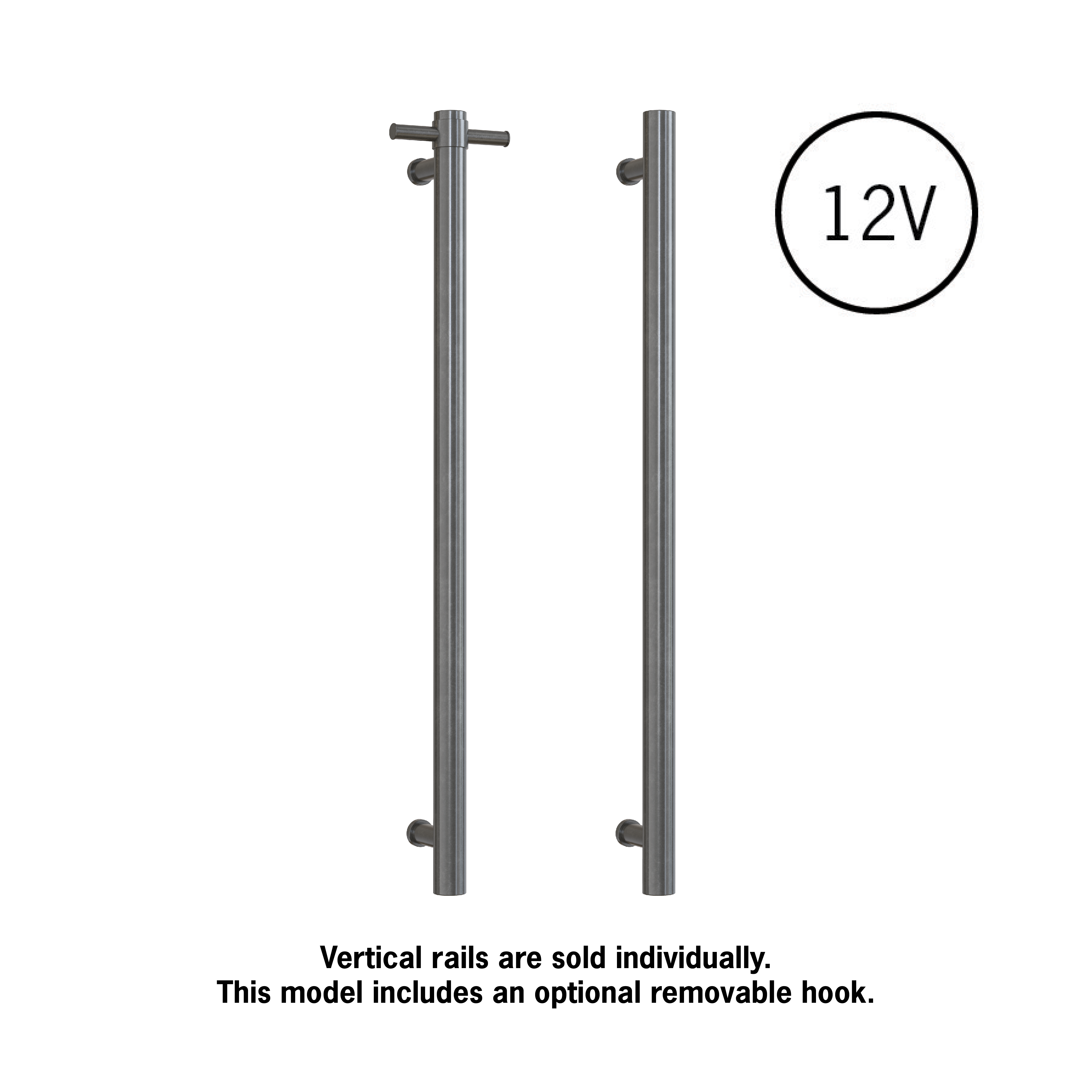 Thermorail Straight/Round 12Volt Vertical Bar 900x142x100mm 22Watts With Optional Hook - Brushed Gun Metal