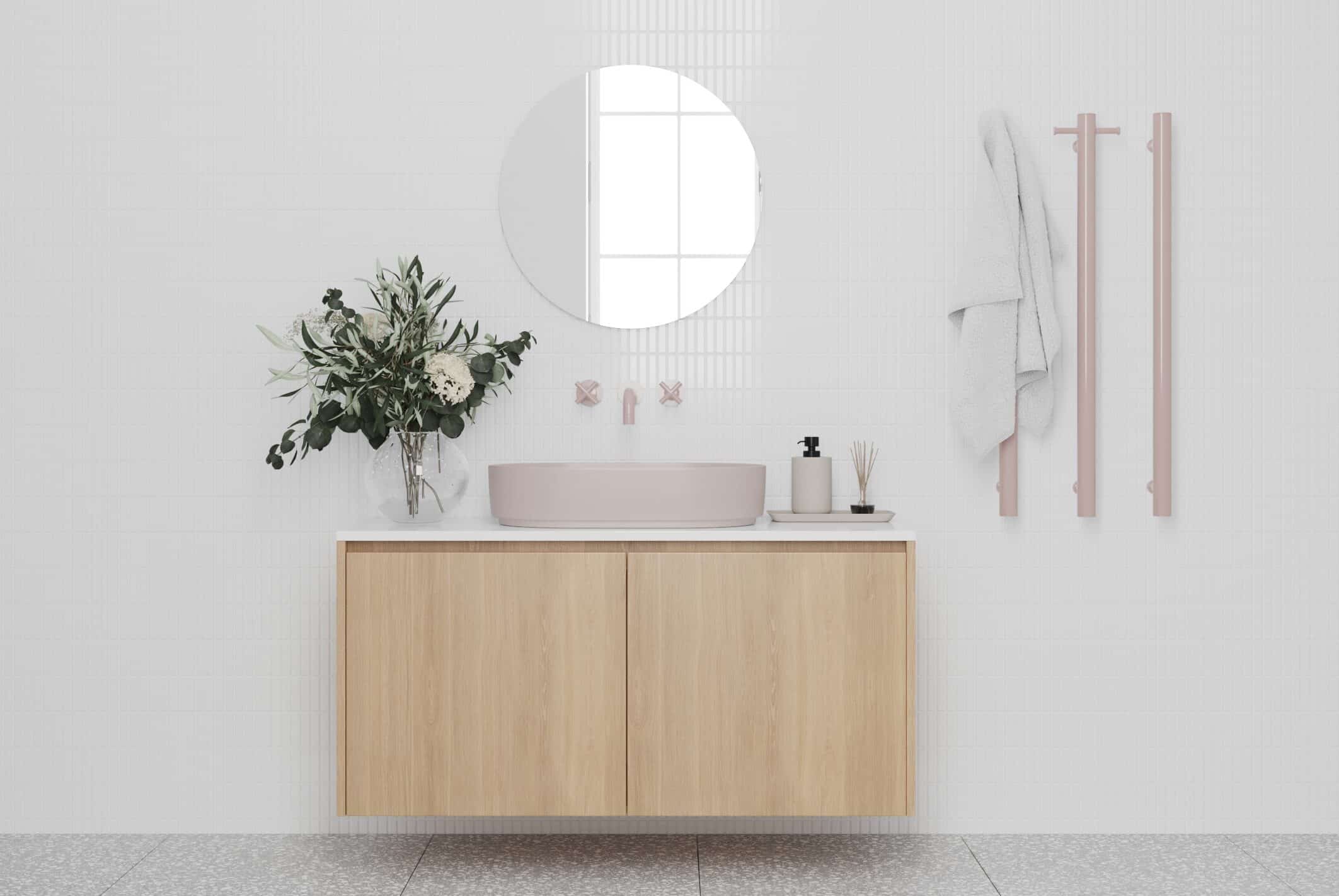 Thermorail Straight/Round 12Volt Vertical Bar 900x142x100mm 26Watts With Optional Hook - Dusty Pink