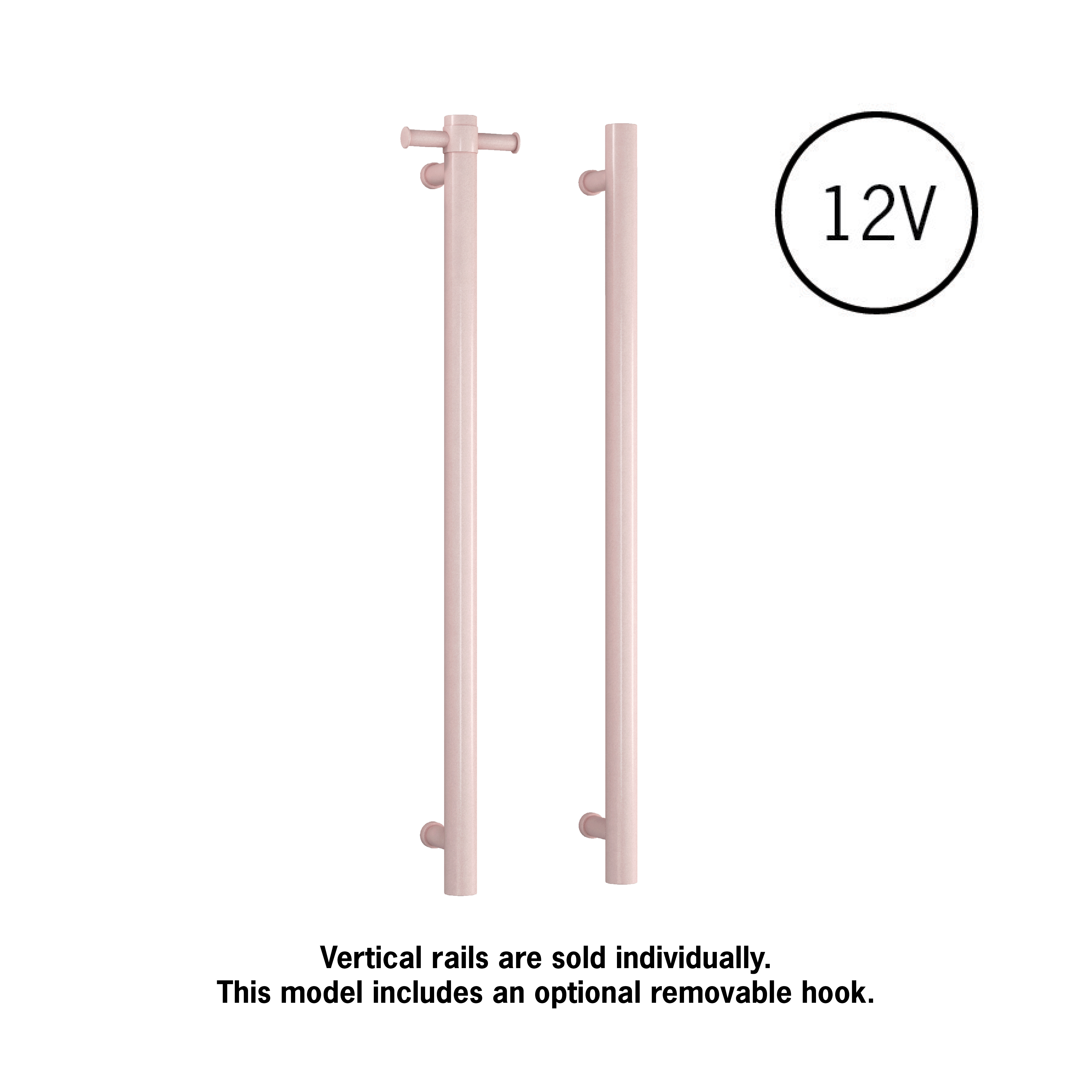 Thermorail Straight/Round 12Volt Vertical Bar 900x142x100mm 26Watts With Optional Hook - Dusty Pink