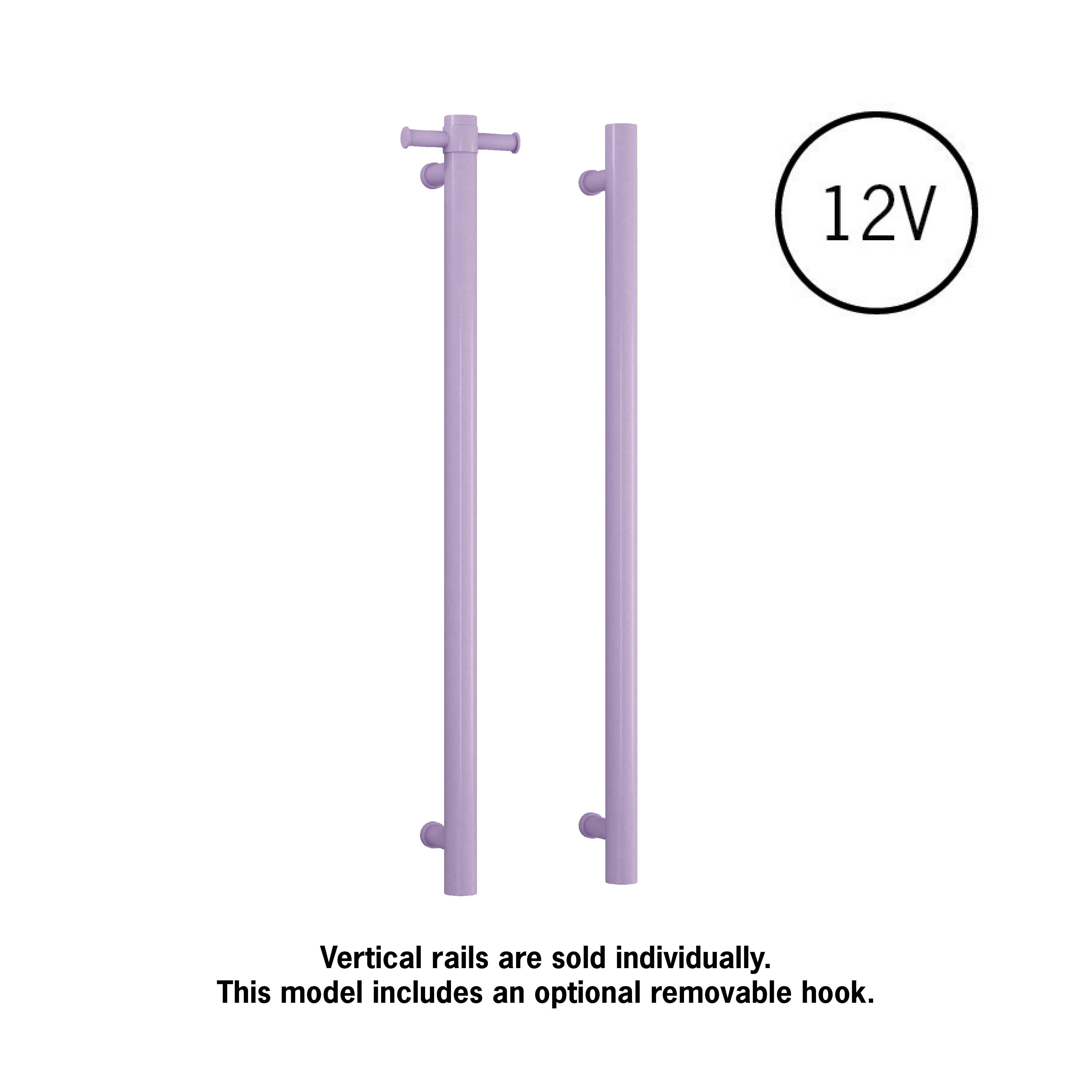 Thermorail Straight/Round 12Volt Vertical Bar 900x142x100mm 26Watts With Optional Hook - Lilac Satin