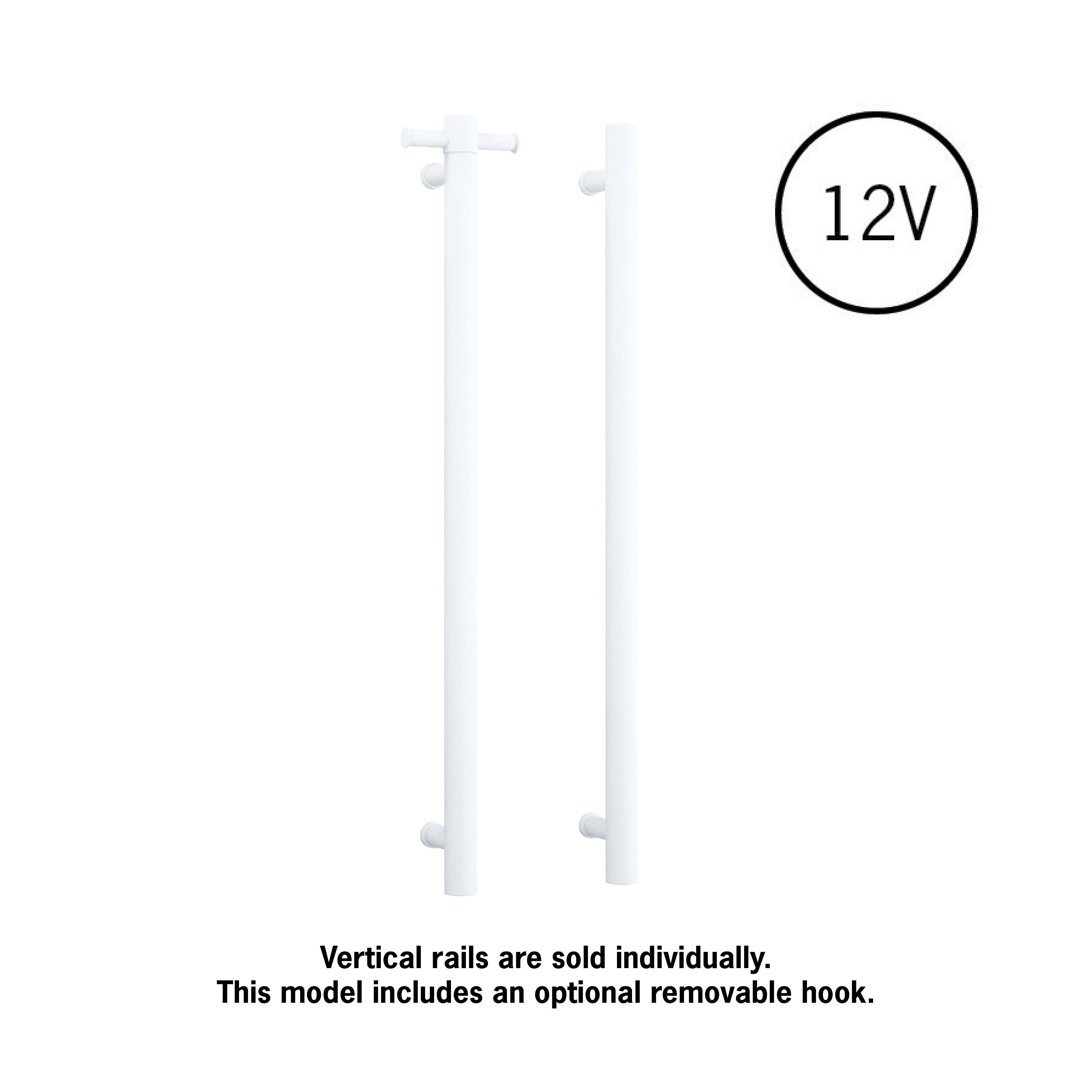 Thermorail Straight/Round 12Volt Vertical Bar 900x142x100mm 26Watts With Optional Hook - Matt White