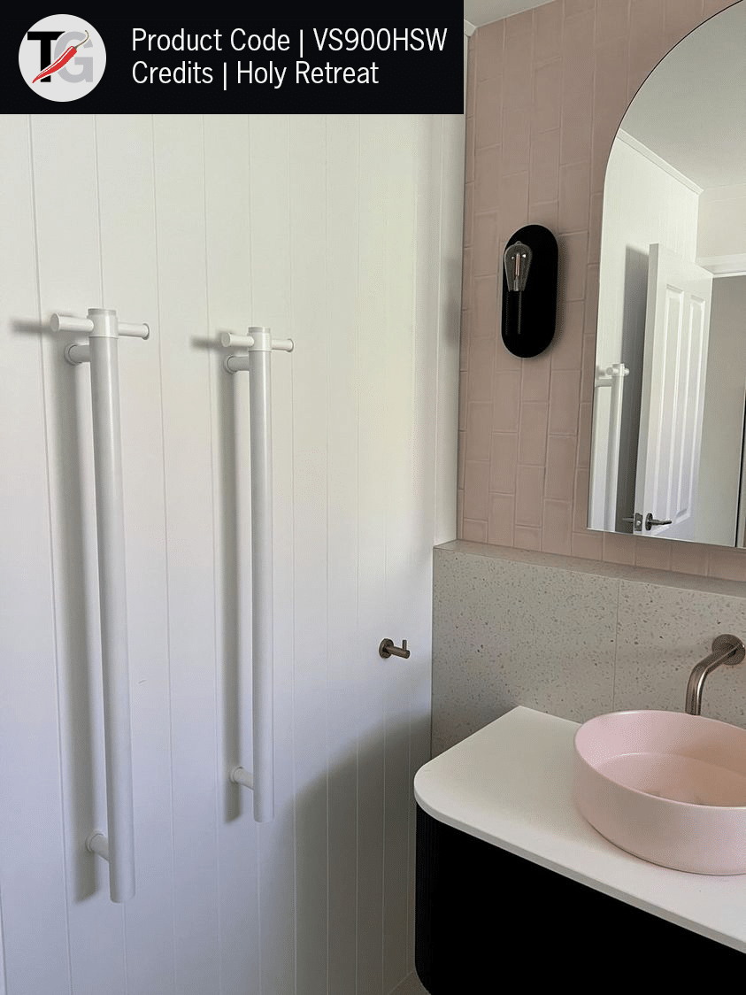 Thermorail Straight/Round 12Volt Vertical Bar 900x142x100mm 30Watts With Optional Hook - Satin White