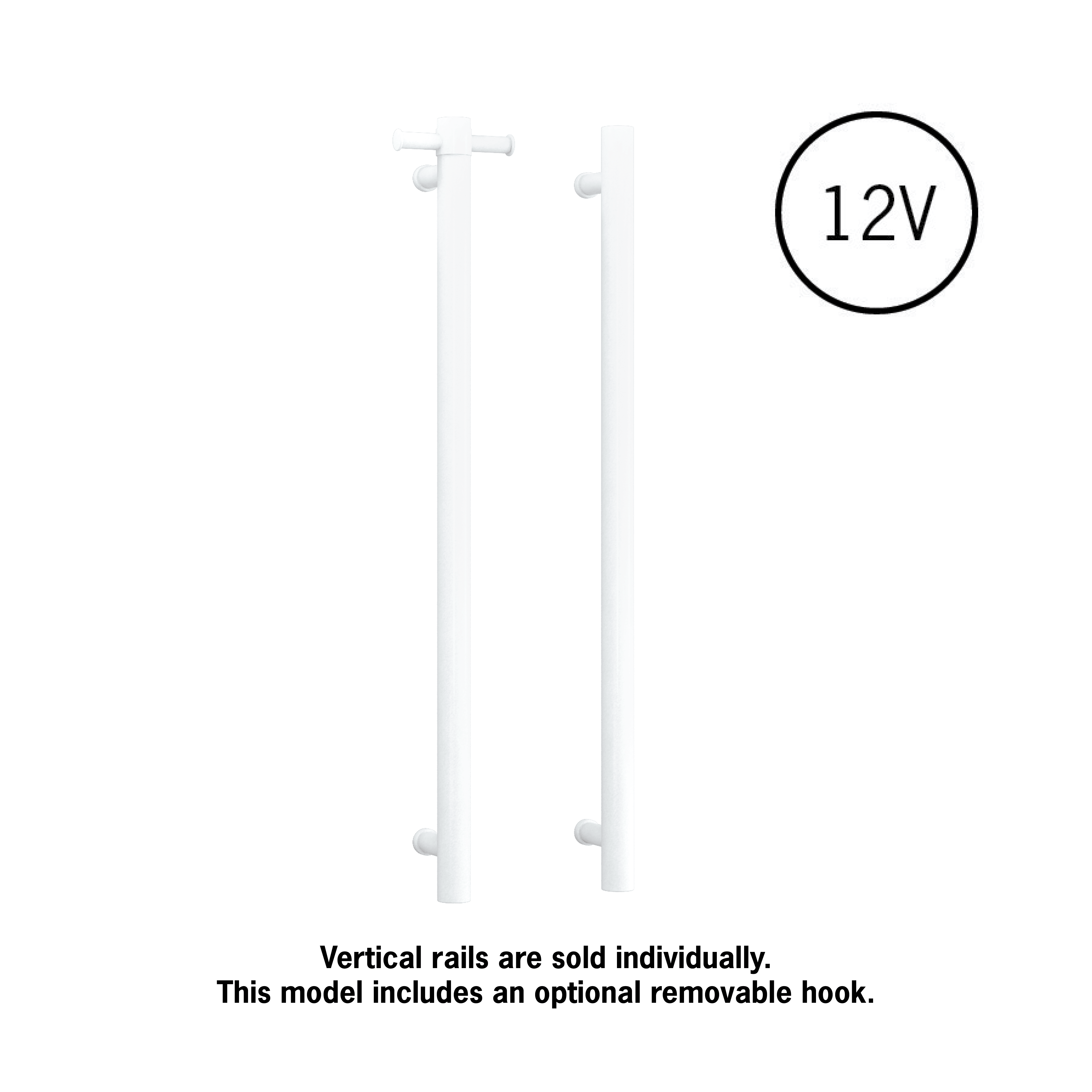 Thermorail Straight/Round 12Volt Vertical Bar 900x142x100mm 30Watts With Optional Hook - Satin White