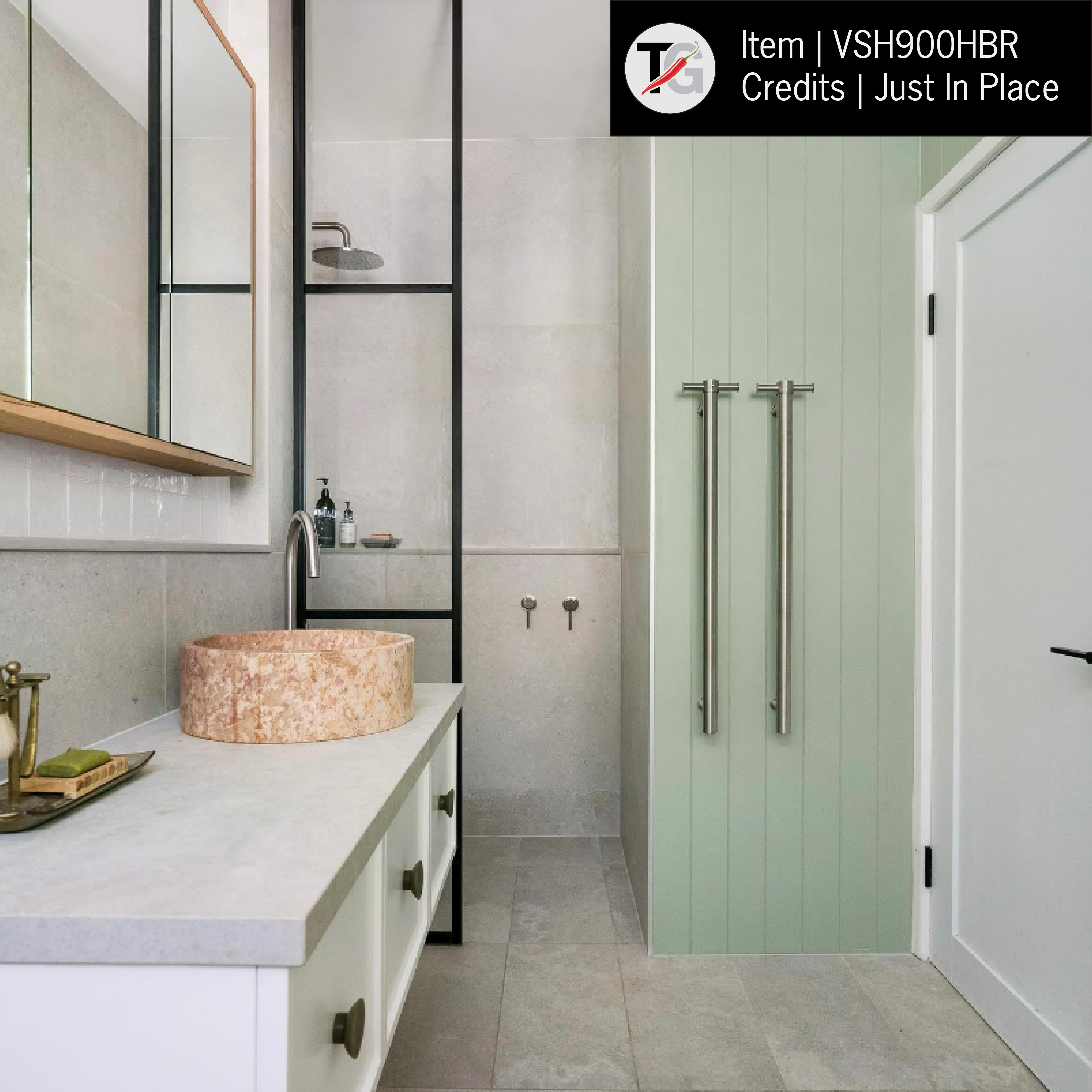 Thermorail Straight/Round 240Volt Vertical Bar 900x142x100mm 20Watt With Optional Hook - Brushed