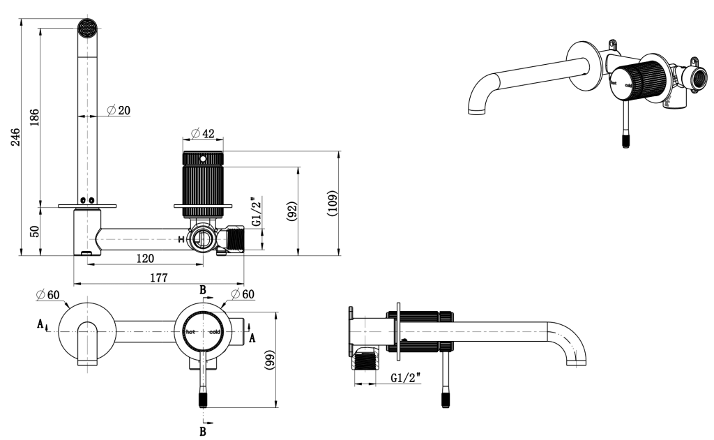 Mica Fluted Wall-Spout Combo