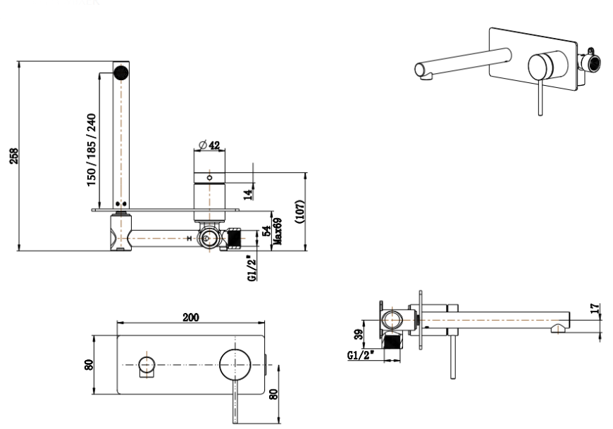 Mica Wall-Spout Combo - Straight Spout - 1P - TRIM KIT ONLY