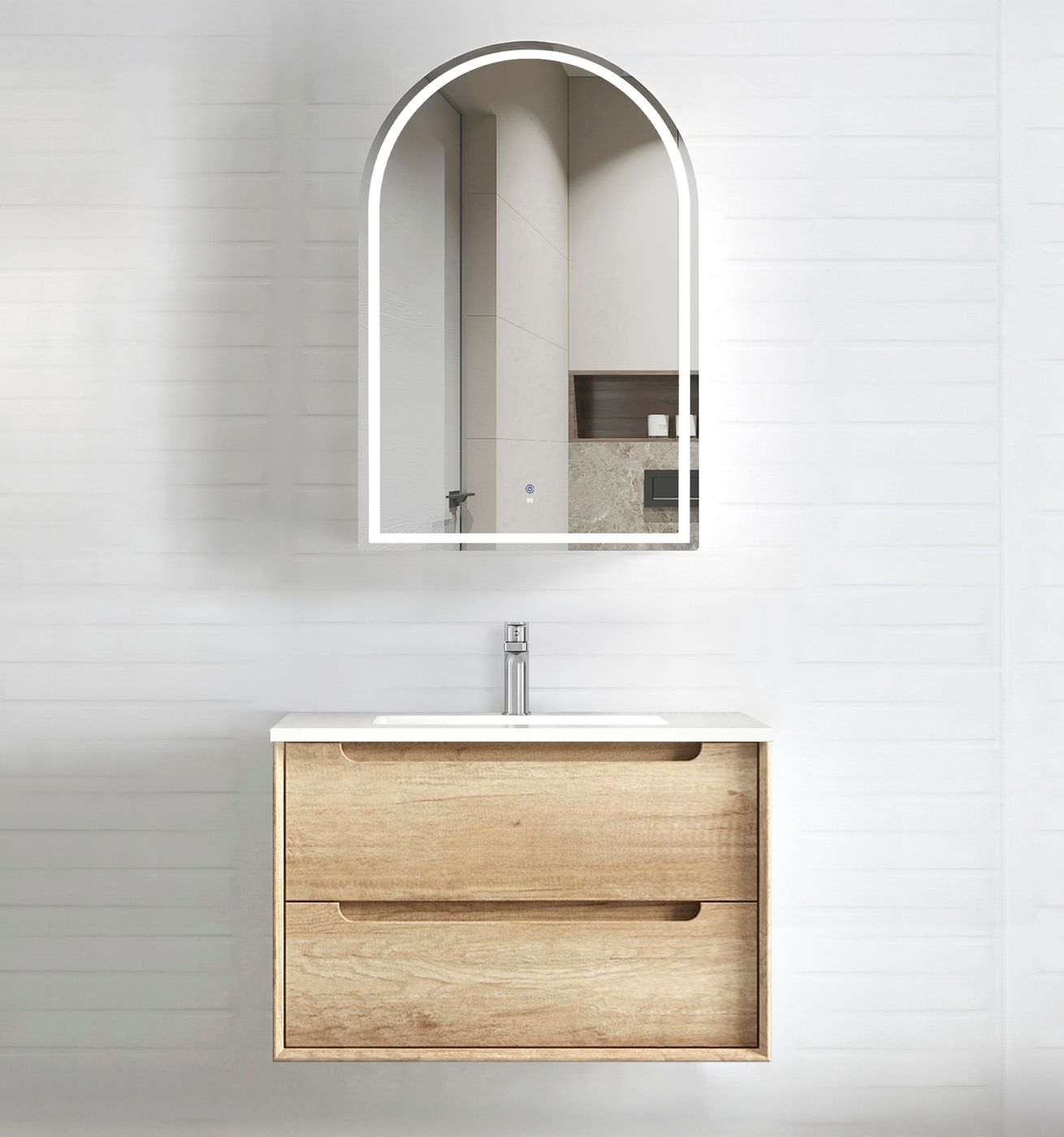 Byron 750mm Natural Oak Wall Hung Vanity with Ceramic Top