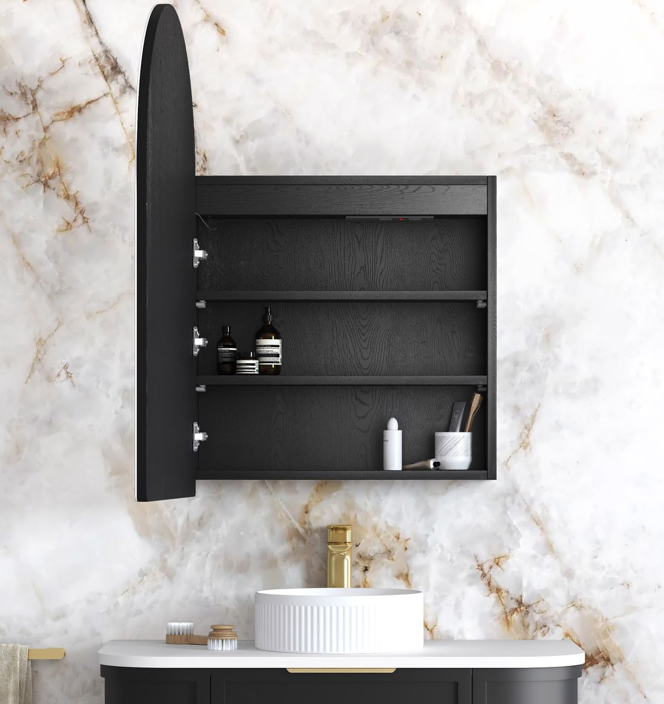 LED Archie Shaving Cabinet Black Oak