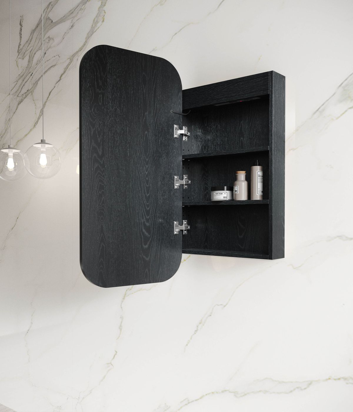 LED Newport Soft Square Shaving Cabinet Black Oak