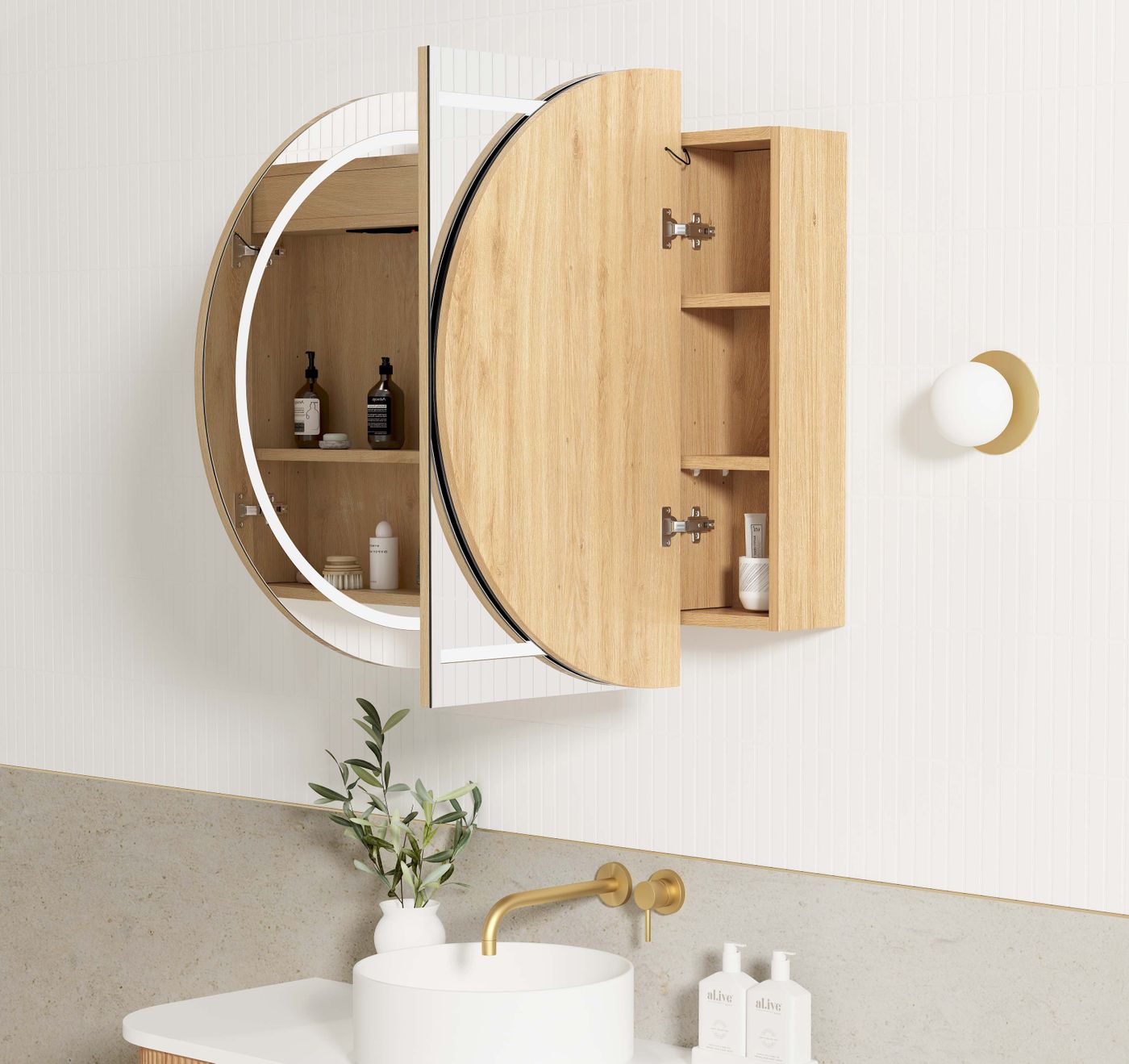 LED BONDI 1200x750 Shaving Cabinet Natural Oak