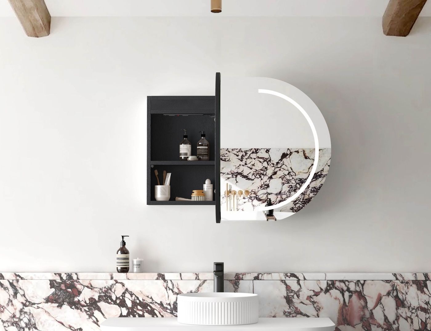 LED BONDI 900x600 Shaving Cabinet Black Oak