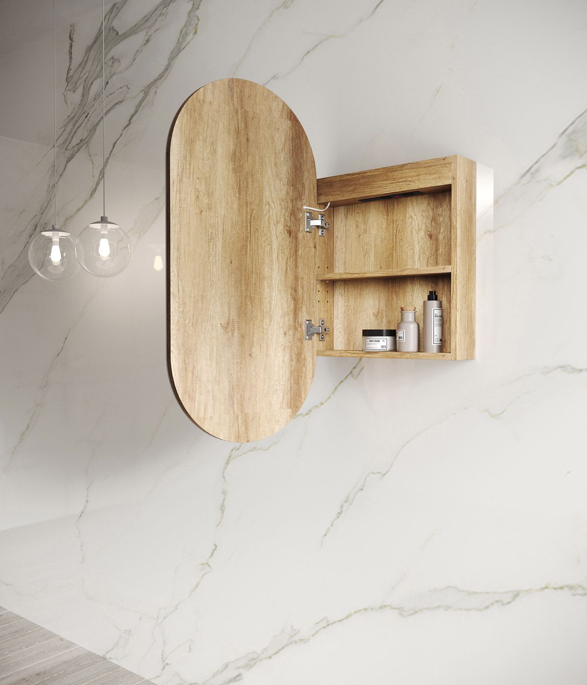 LED Noosa Oval Shape Shaving Cabinet Natural Oak