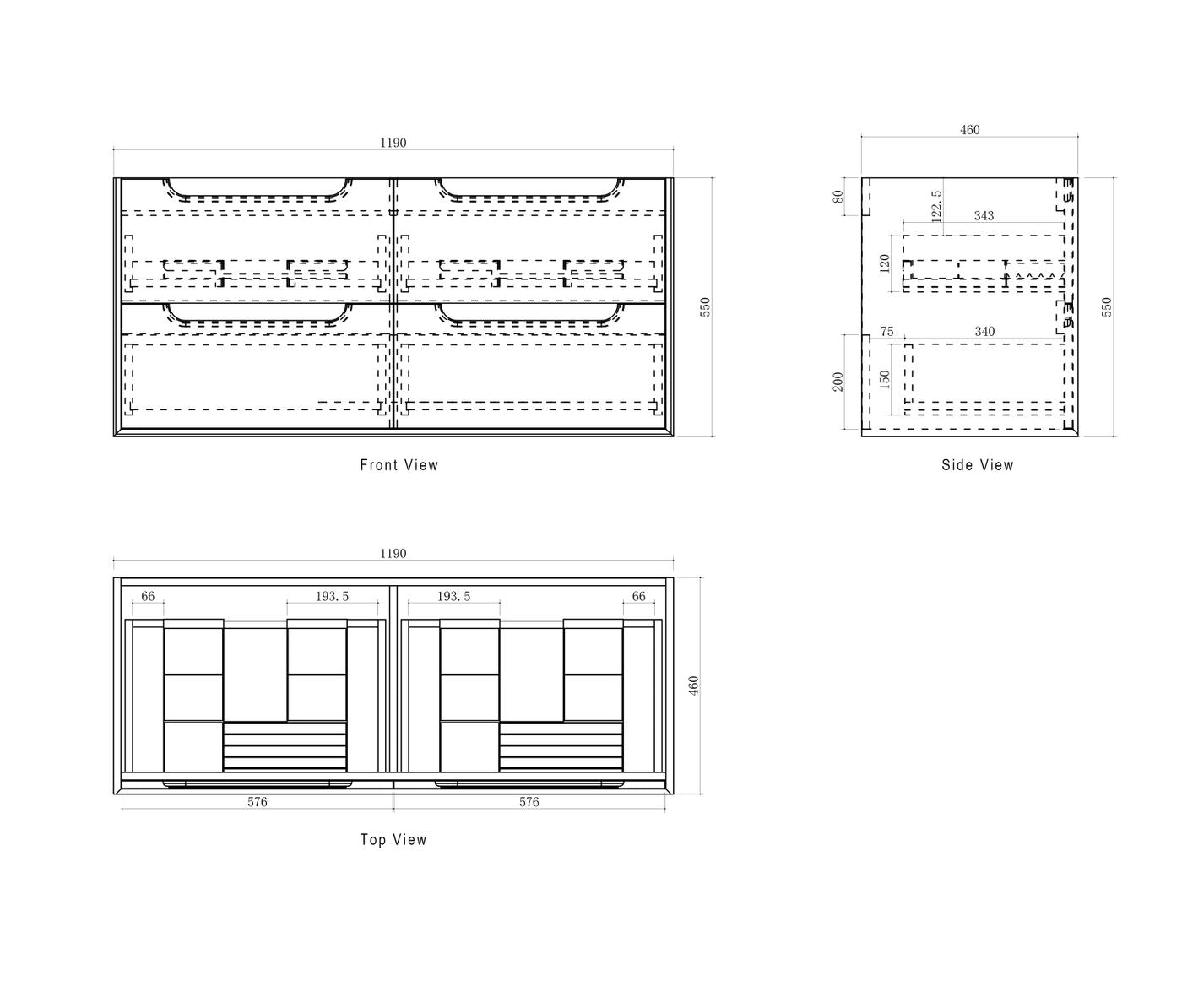 Byron 1200mm Natural Oak Wall Hung Cabinet Only Double Bowl
