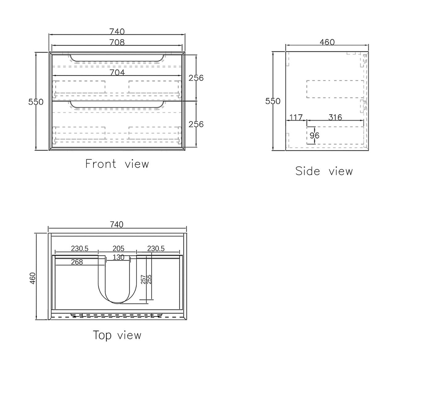 Byron 750mm Black Oak Wall Hung Cabinet Only