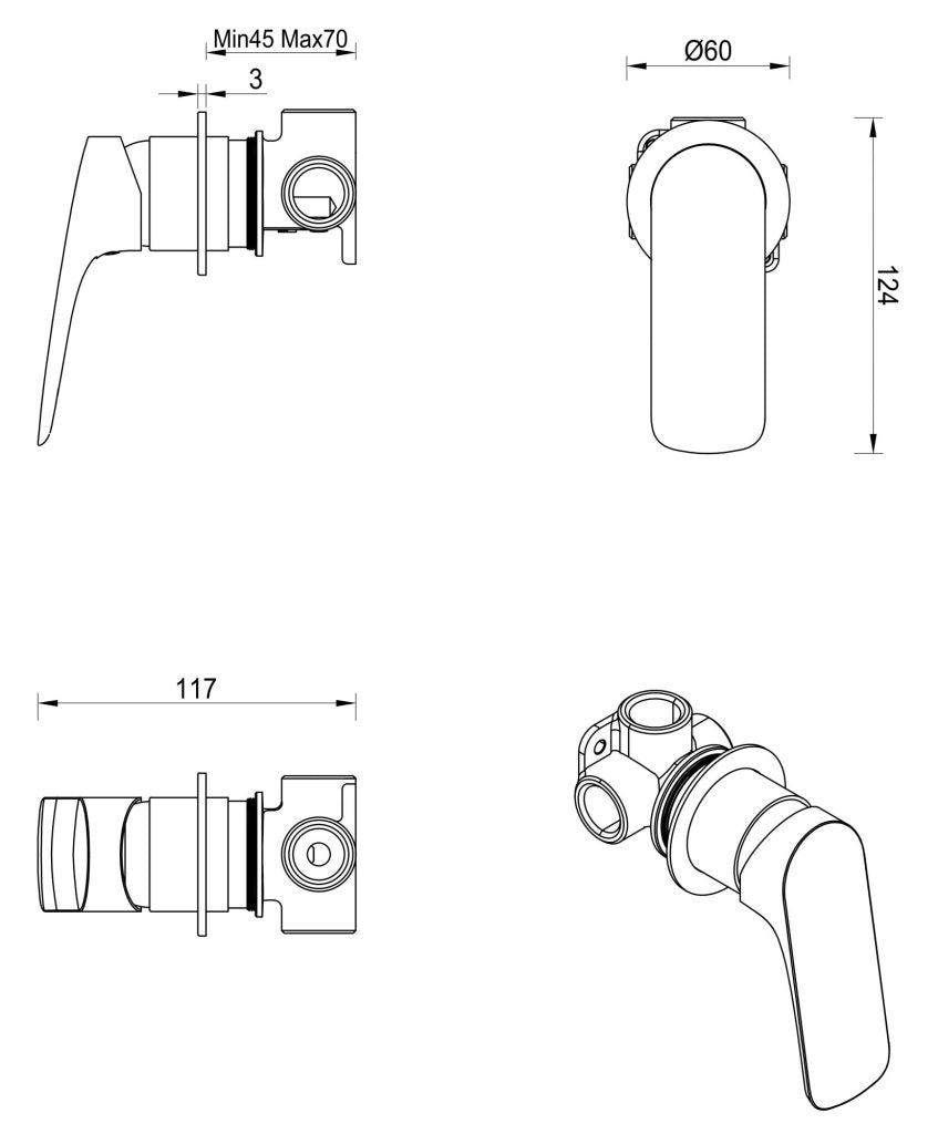 Kaza Shower Mixer - Round Plate - TRIM KIT ONLY