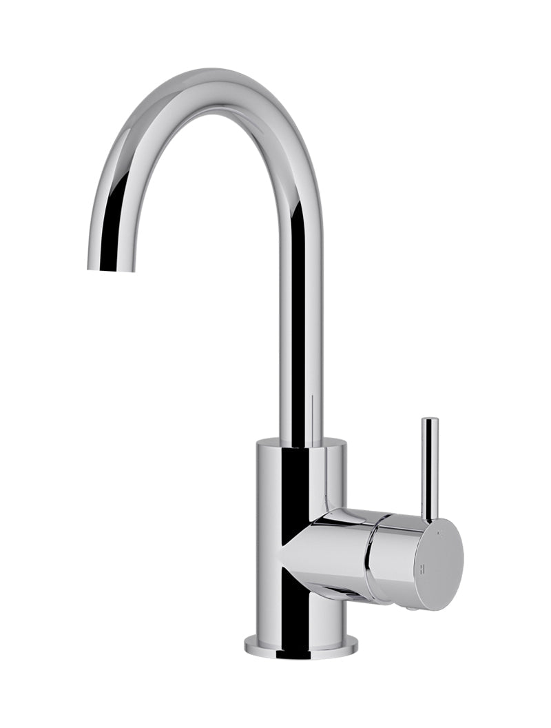 Round Gooseneck Basin Mixer with Cold Start - Polished Chrome