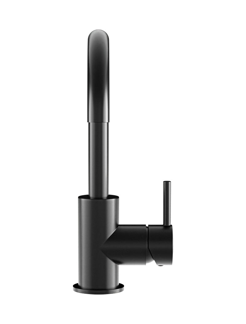 Round Gooseneck Basin Mixer with Cold Start - Matte Black