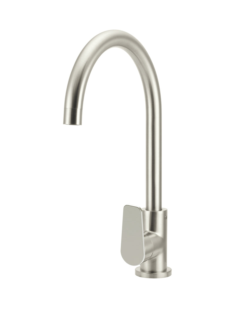 Round Gooseneck Kitchen Mixer Tap with Paddle Handle - PVD Brushed Nickel