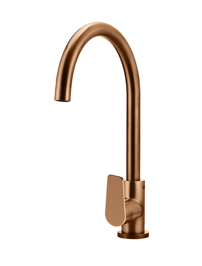 Round Gooseneck Kitchen Mixer Tap with Paddle Handle - Lustre Bronze