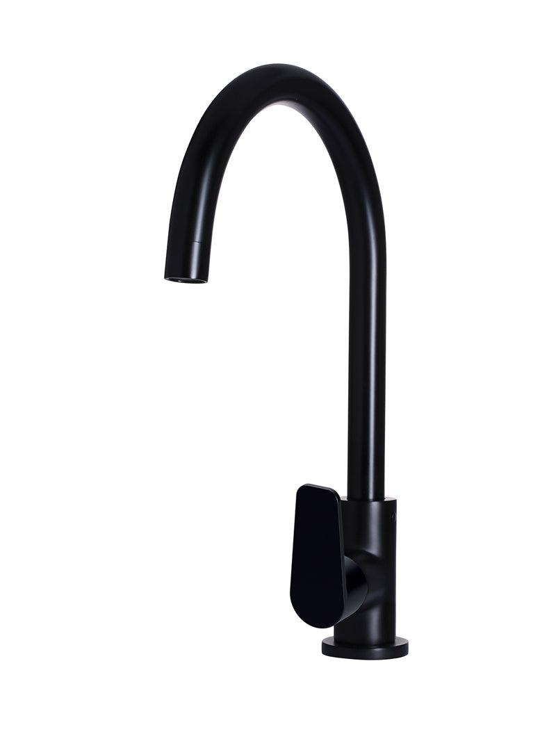 Round Gooseneck Kitchen Mixer Tap with Paddle Handle - Matte Black