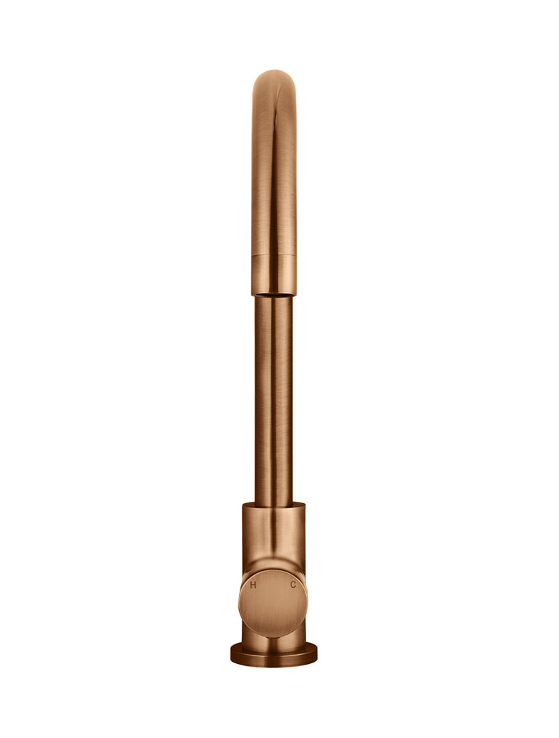 Round Gooseneck Kitchen Mixer Tap with Pinless Handle - Lustre Bronze