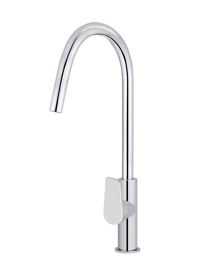 Round Paddle Piccola Pull Out Kitchen Mixer Tap - Polished Chrome