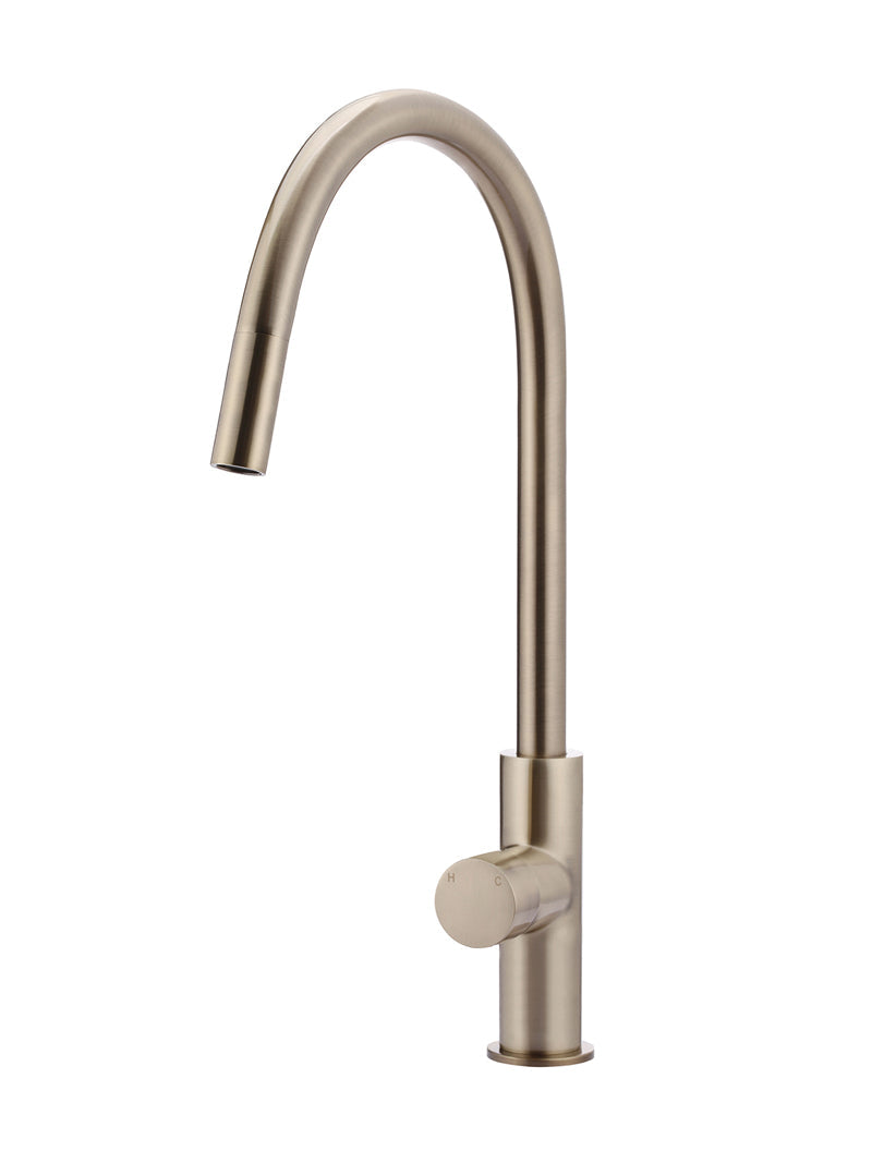 Round Pinless Piccola Pull Out Kitchen Mixer Tap - Champagne